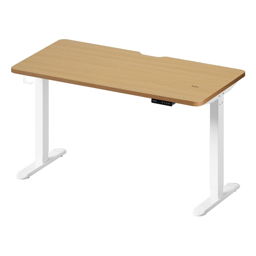 Oikiture Standing Desk Wireless Charging Single Motor 140CM White&Oak