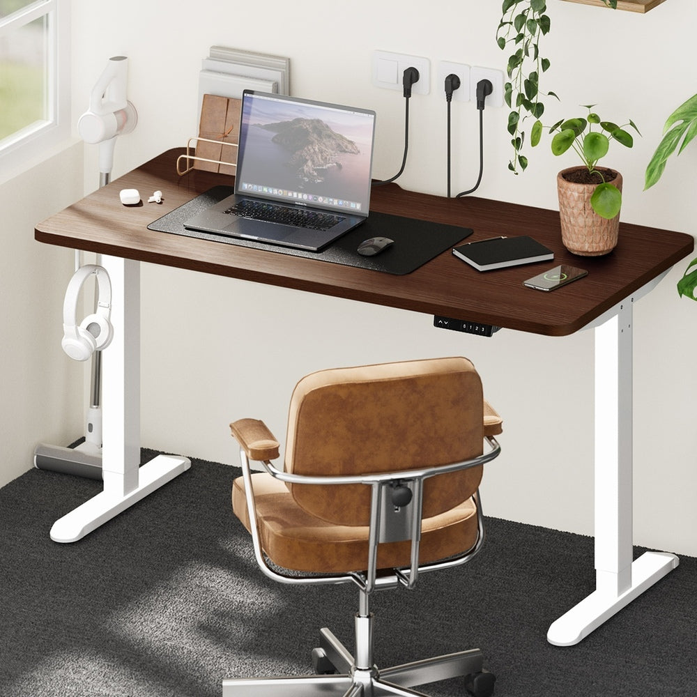 Oikiture Standing Desk Wireless Charging Single Motor 140CM White&Walnut
