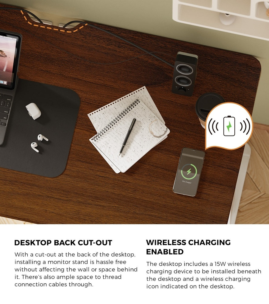 Oikiture Standing Desk Wireless Charging Single Motor 140CM White&Walnut