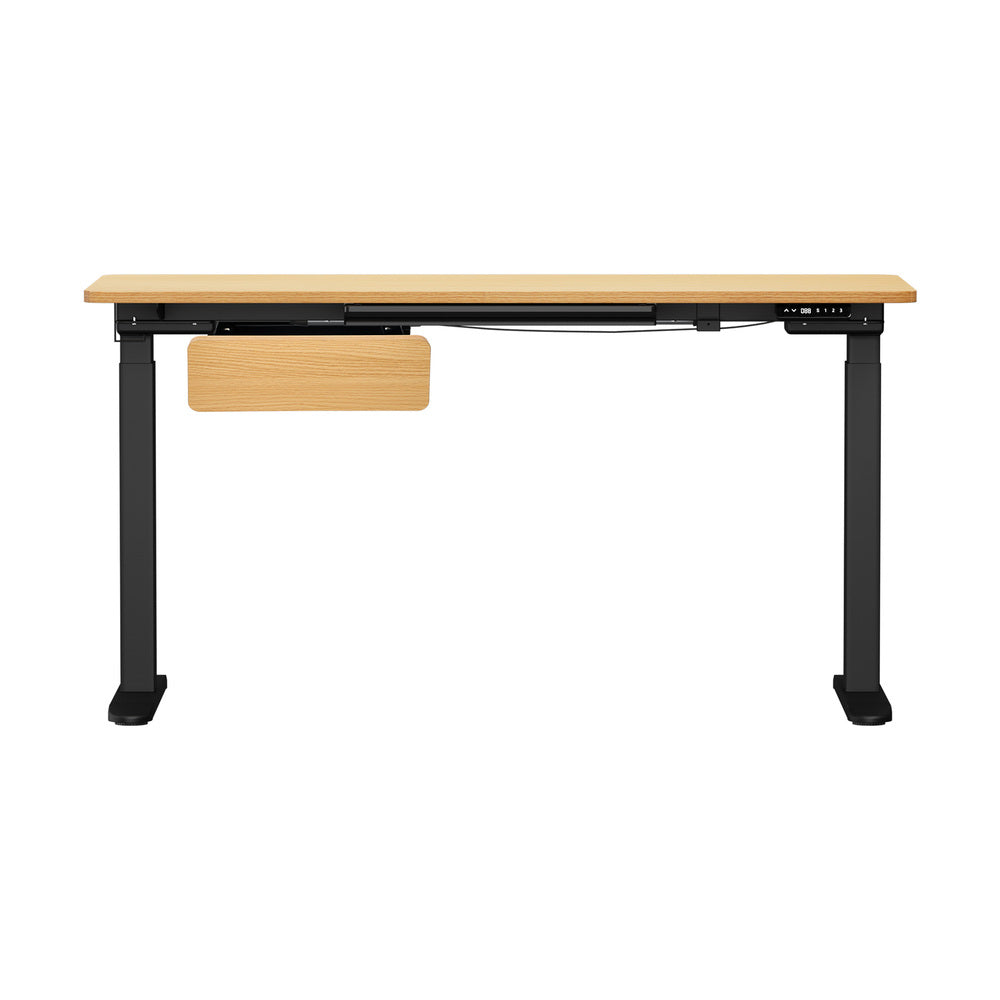 Oikiture 160cm Electric Standing Desk with Drawer Adjustable Oak Black