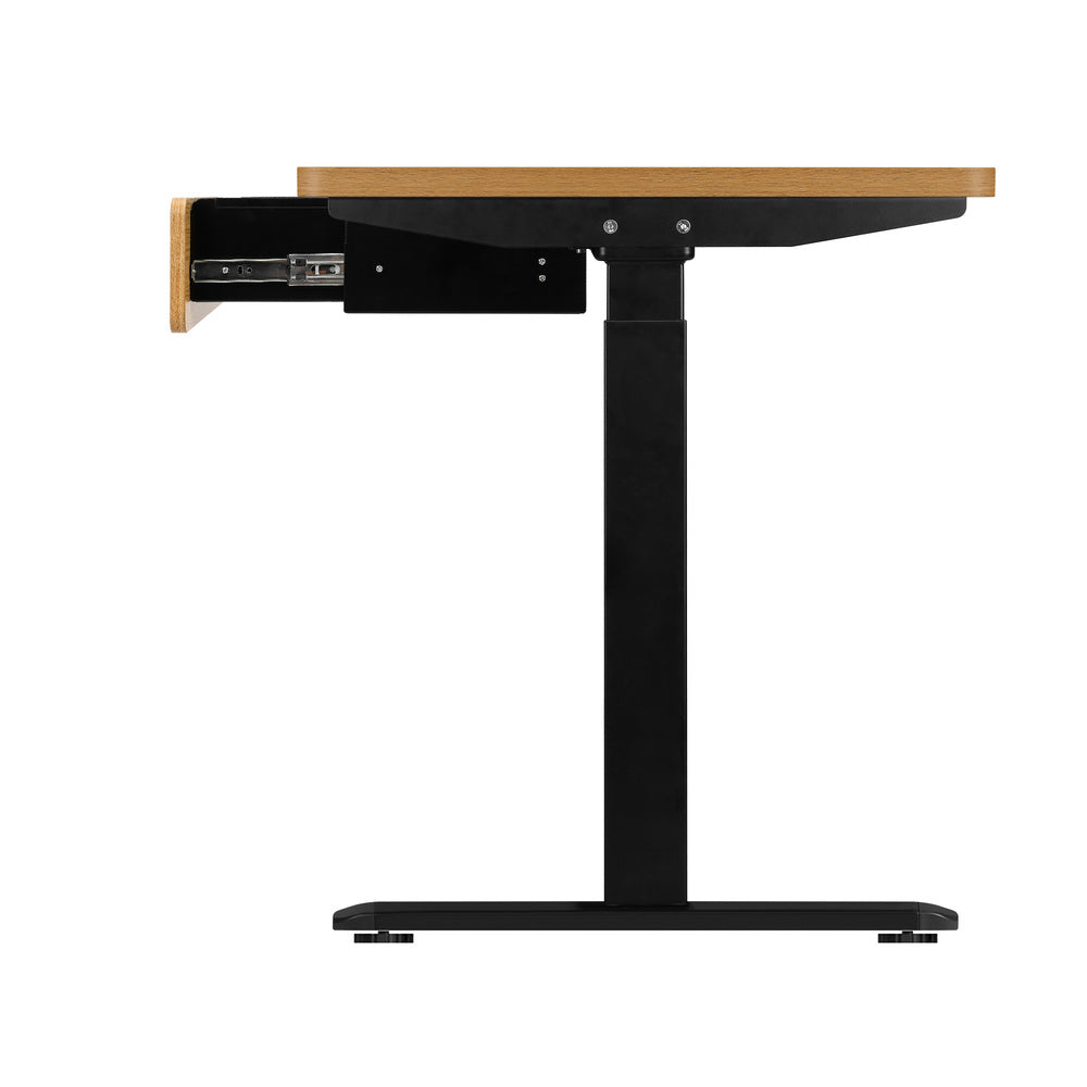 Oikiture 160cm Electric Standing Desk with Drawer Adjustable Oak Black