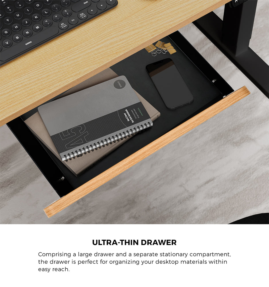 Oikiture 160cm Electric Standing Desk with Drawer Adjustable Oak Black