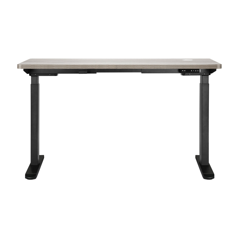 Oikiture 140cm Electric Standing Desk Dual Motor Black&Grey-Oak