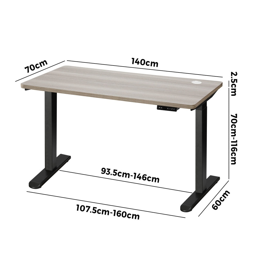 Oikiture 140cm Electric Standing Desk Dual Motor Black&Grey-Oak