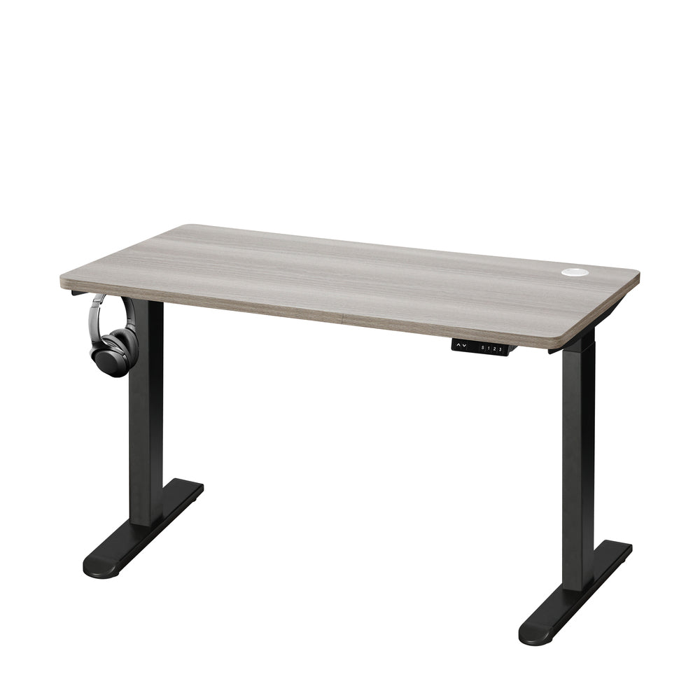 Oikiture 140cm Electric Standing Desk Dual Motor Black&Grey-Oak