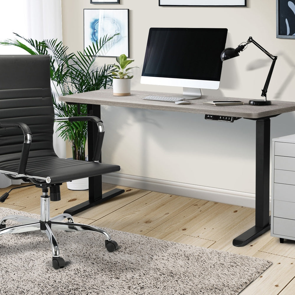 Oikiture 140cm Electric Standing Desk Dual Motor Black&Grey-Oak