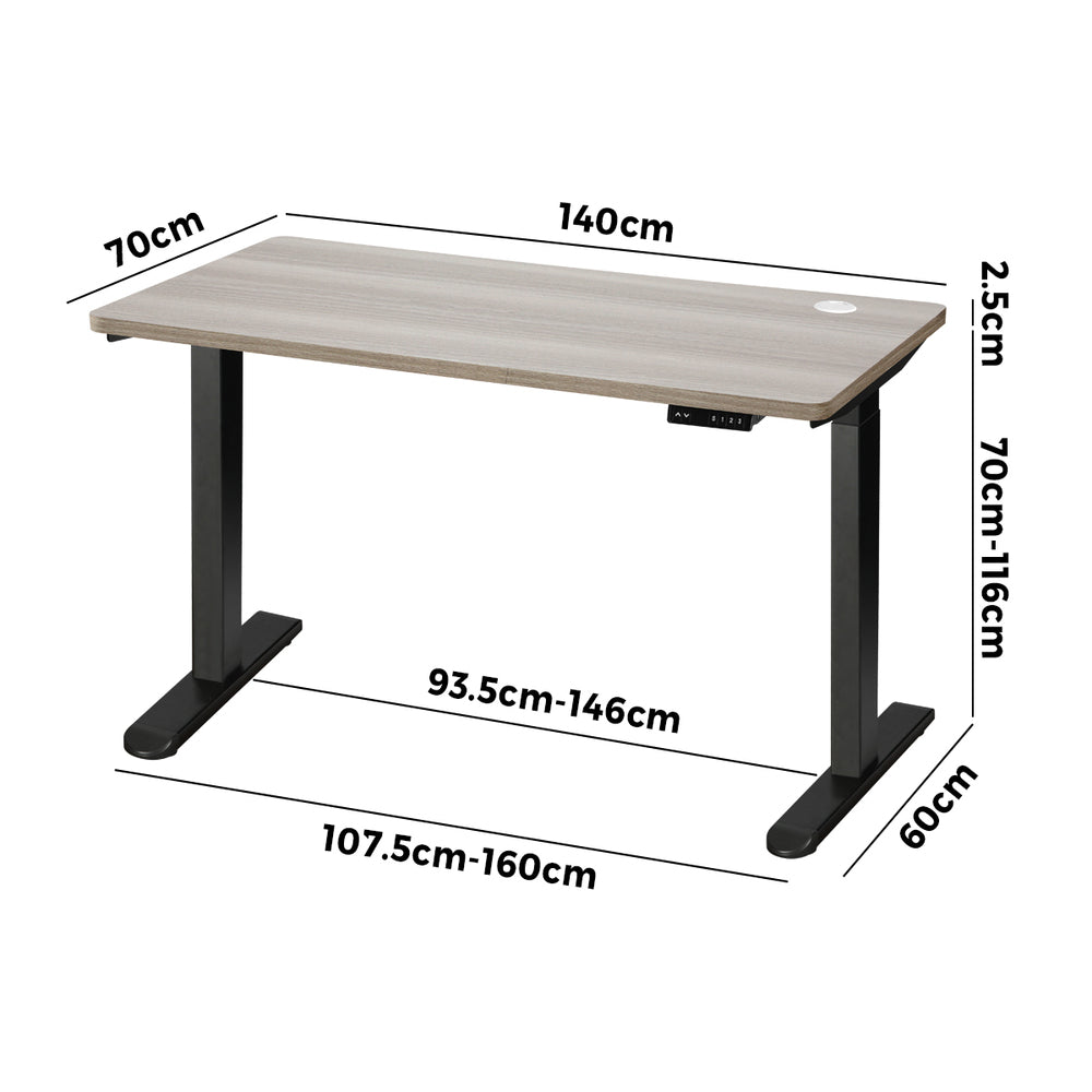 Oikiture 140cm Electric Standing Desk Dual Motor Black&Grey-Oak