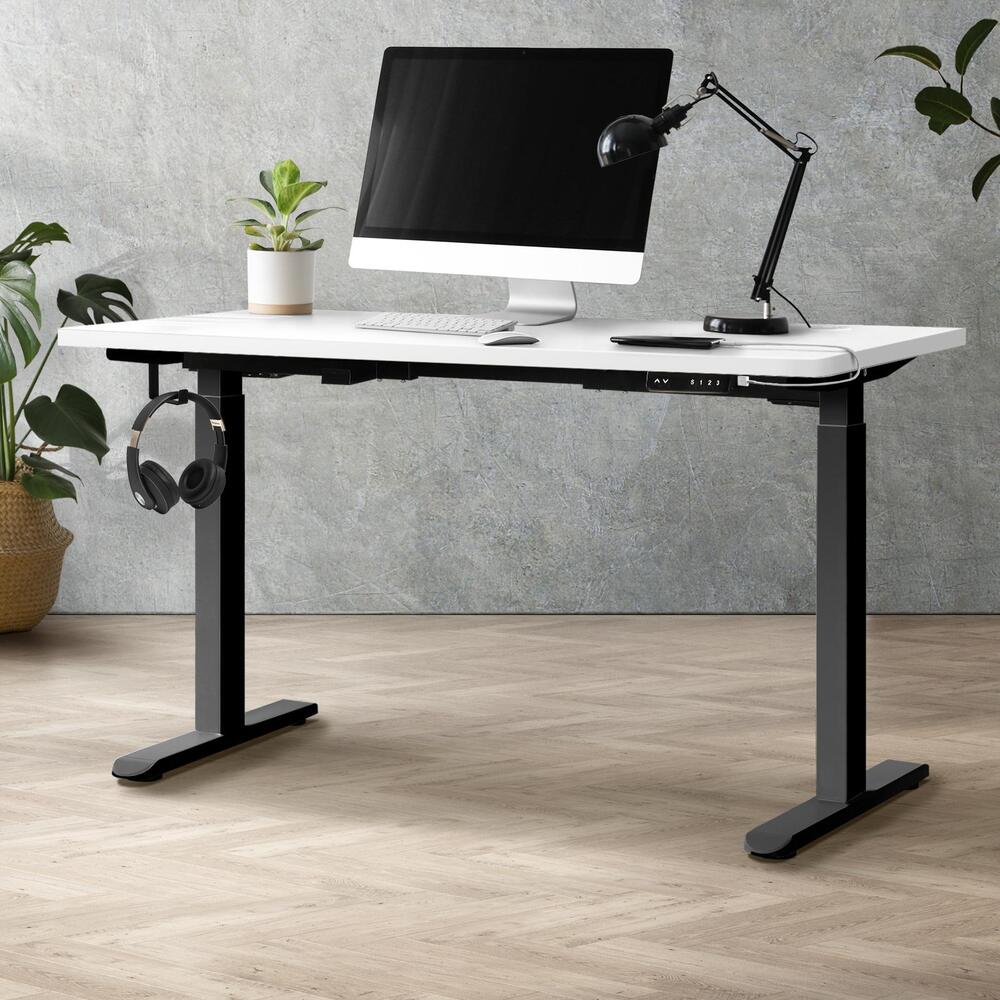 Oikiture Standing Desk Dual Motor Adjustable 140cm Black&White