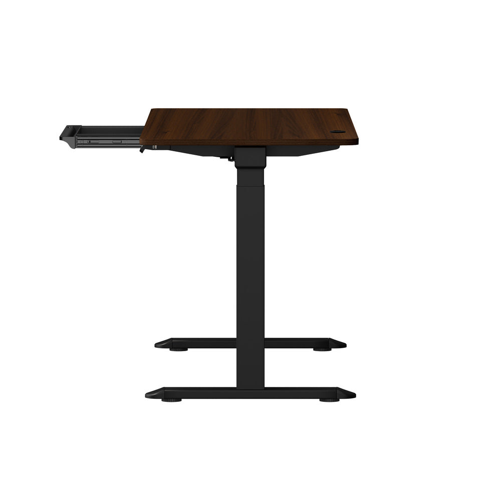 Oikiture 140cm Electric Standing Desk with Drawer Adjustable Black Walnut