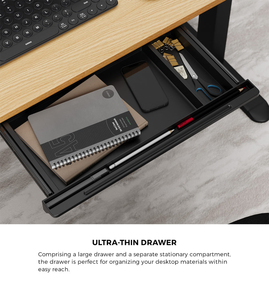 Oikiture 150cm Electric Standing Desk with Drawer Adjustable Black Oak