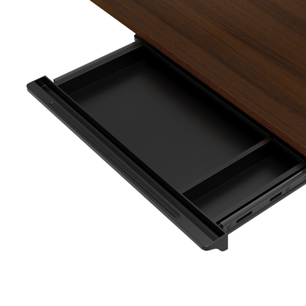 Oikiture 150cm Electric Standing Desk with Drawer Adjustable Black & Walnut