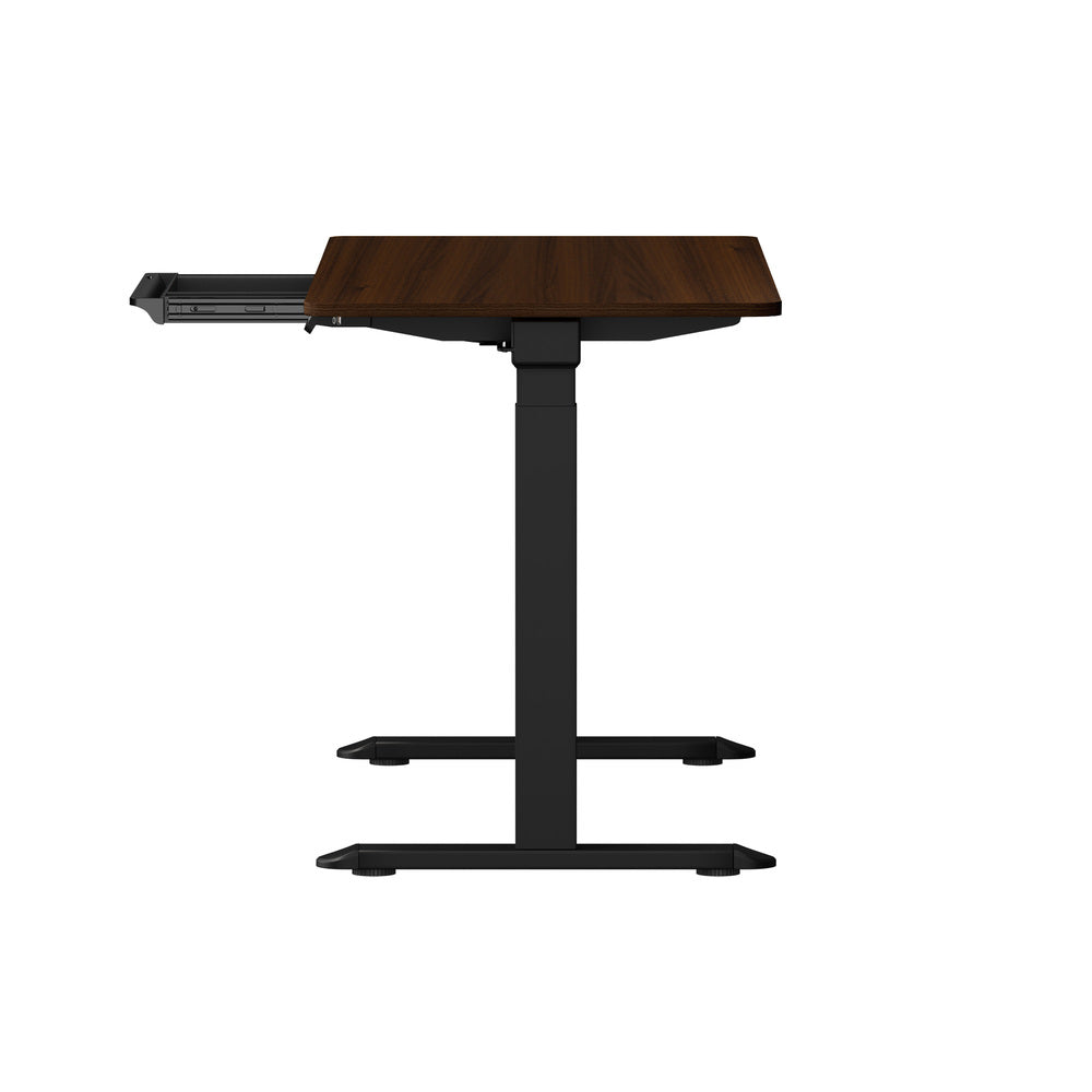 Oikiture 160cm Electric Standing Desk with Drawer Adjustable Black Walnut