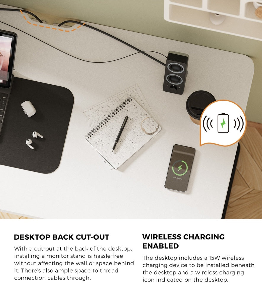 Oikiture Standing Desk Wireless Charging Dual Motor 140CM Black&White