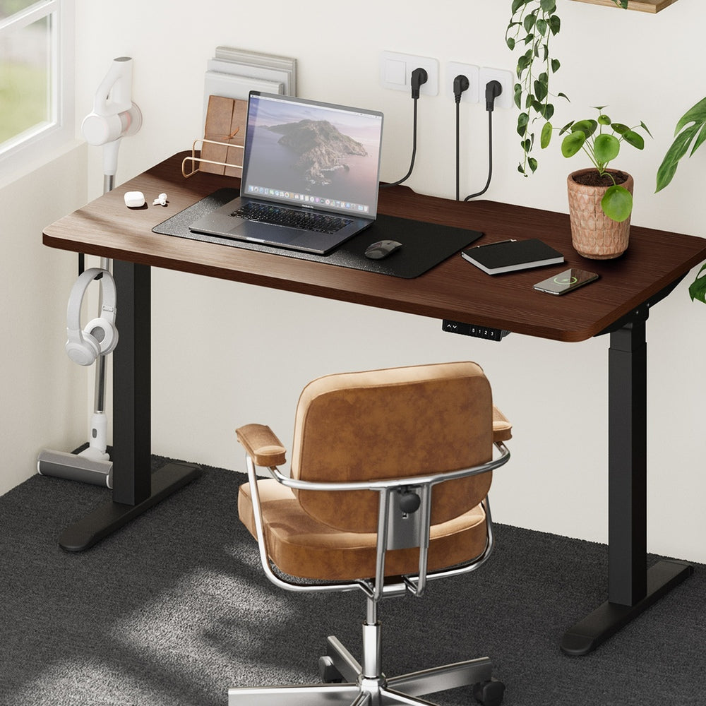 Oikiture Standing Desk Wireless Charging Dual Motor 140CM Black&Walnut