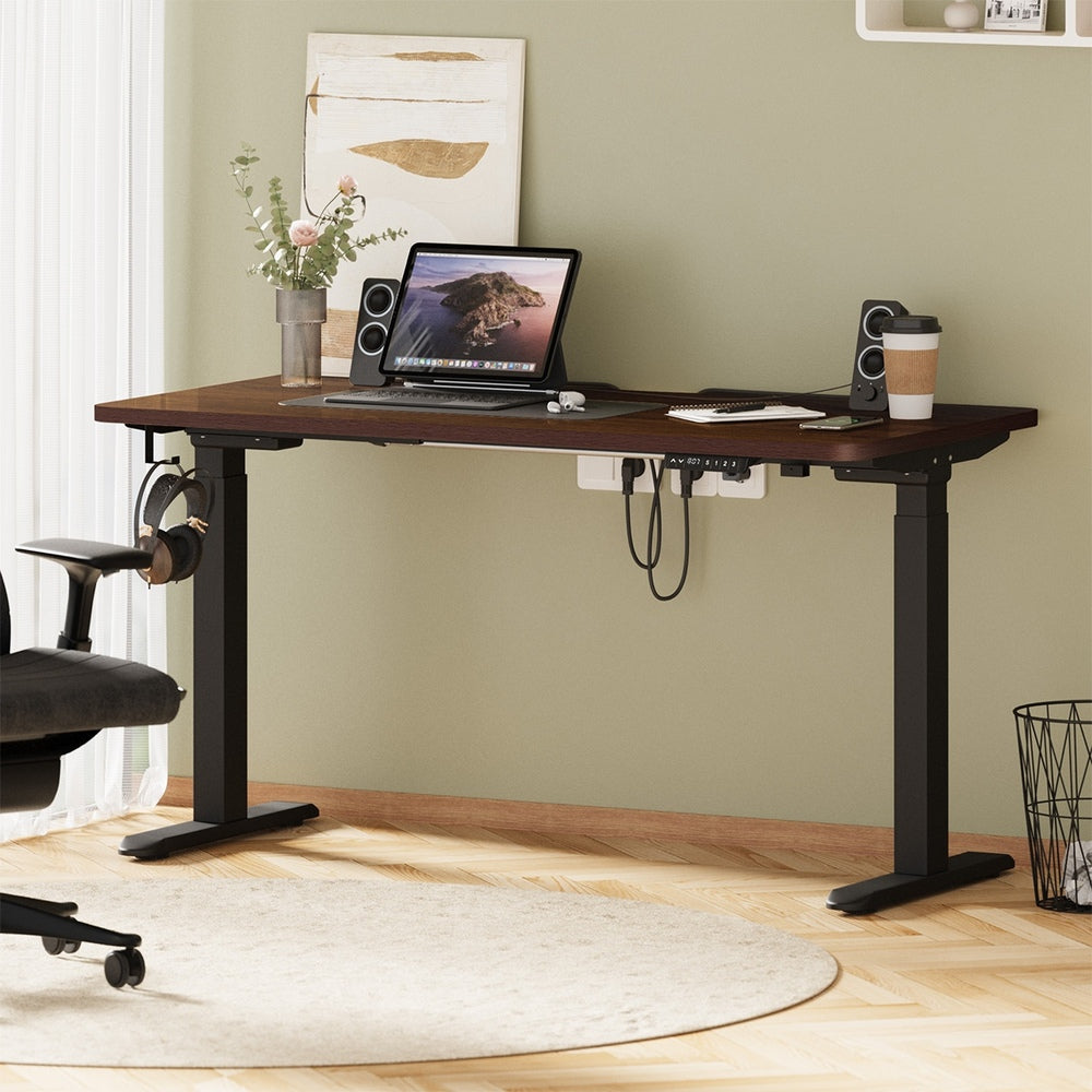 Oikiture Standing Desk Wireless Charging Dual Motor 140CM Black&Walnut
