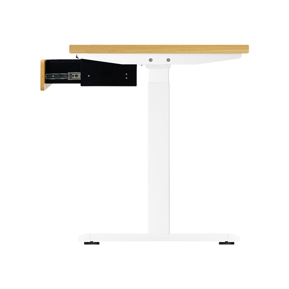 Oikiture 150cm Electric Standing Desk with Drawer Adjustable Oak White