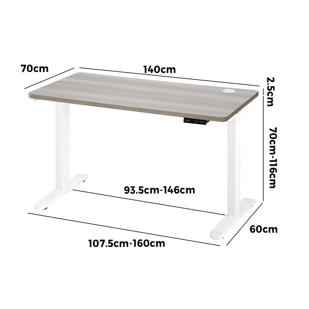 Oikiture 140cm Electric Standing Desk Dual Motor White&Grey-Oak