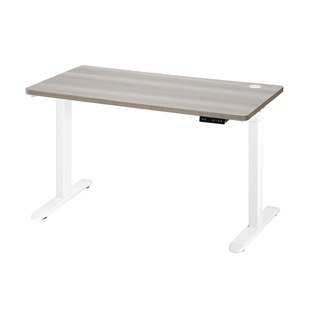 Oikiture 140cm Electric Standing Desk Dual Motor White&Grey-Oak