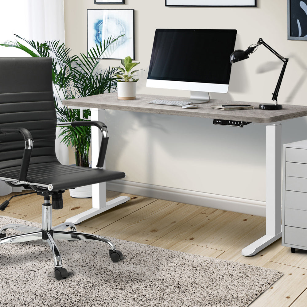 Oikiture 140cm Electric Standing Desk Dual Motor White&Grey-Oak