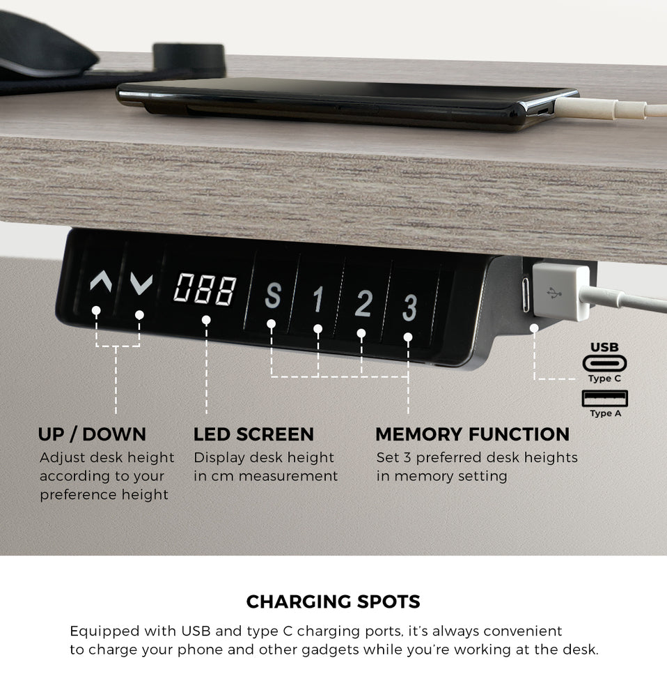 Oikiture 140cm Electric Standing Desk Dual Motor White&Grey-Oak