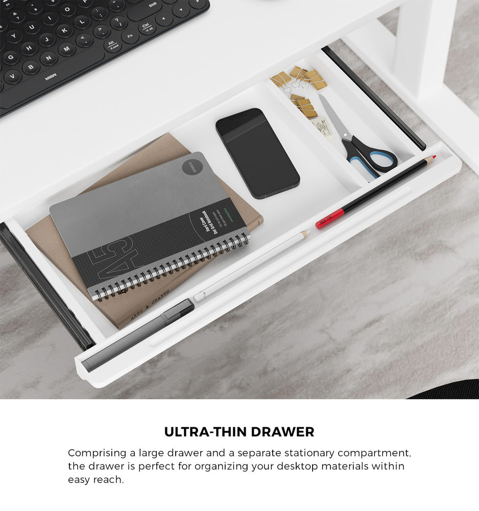 Oikiture 140cm Electric Standing Desk with Drawer Adjustable White