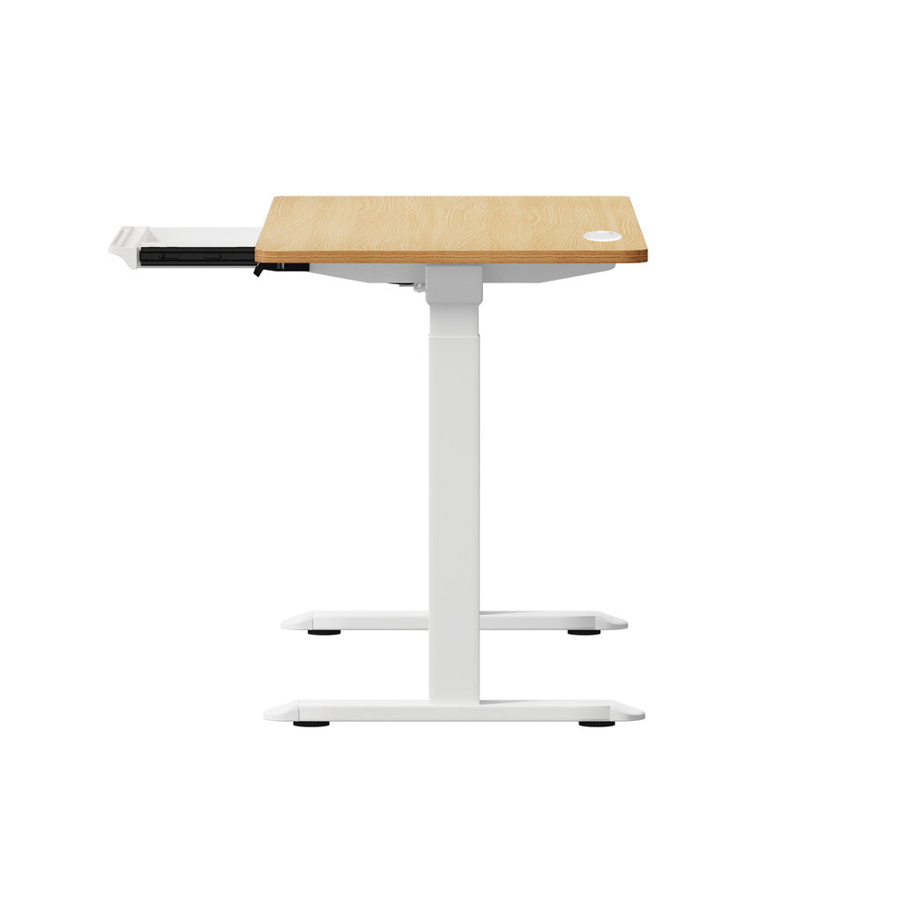 Oikiture 150cm Electric Standing Desk with Drawer Adjustable White & Oak