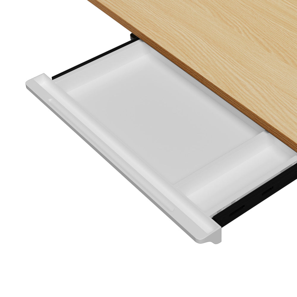 Oikiture 150cm Electric Standing Desk with Drawer Adjustable White & Oak