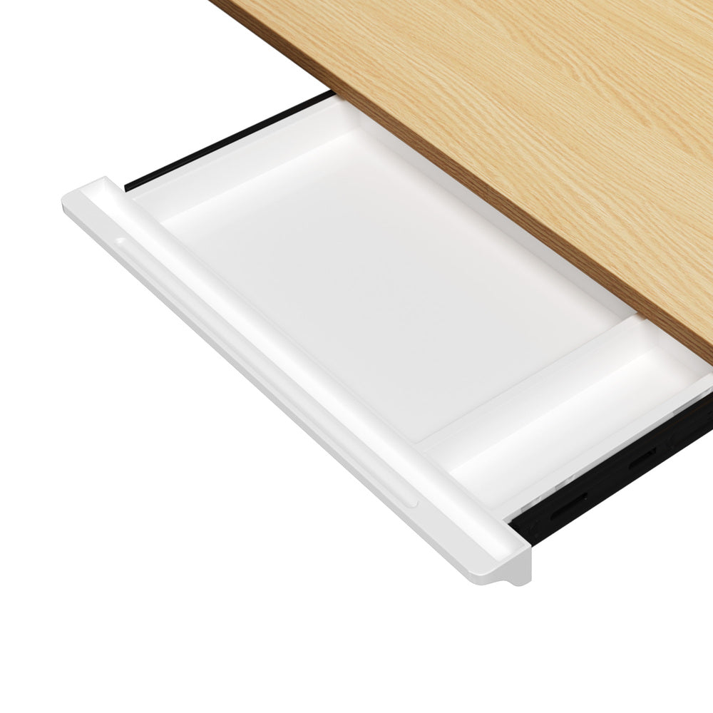 Oikiture 160cm Electric Standing Desk with Drawer Adjustable White Oak