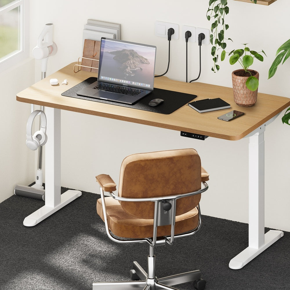 Oikiture Standing Desk Wireless Charging Dual Motor 140CM White&Oak