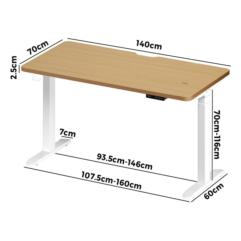 Oikiture Standing Desk Wireless Charging Dual Motor 140CM White&Oak