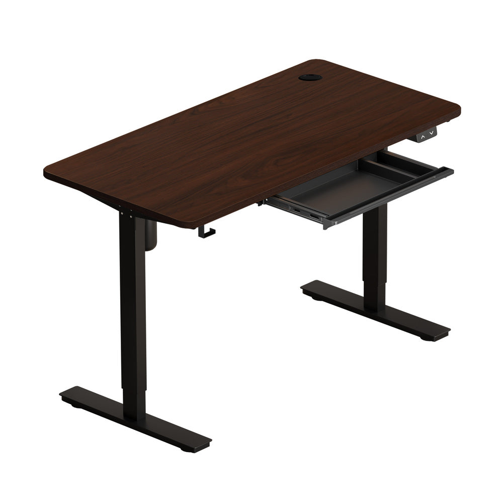 Oikiture 150cm Electric Standing Desk with Drawer Adjustable Black & Walnut