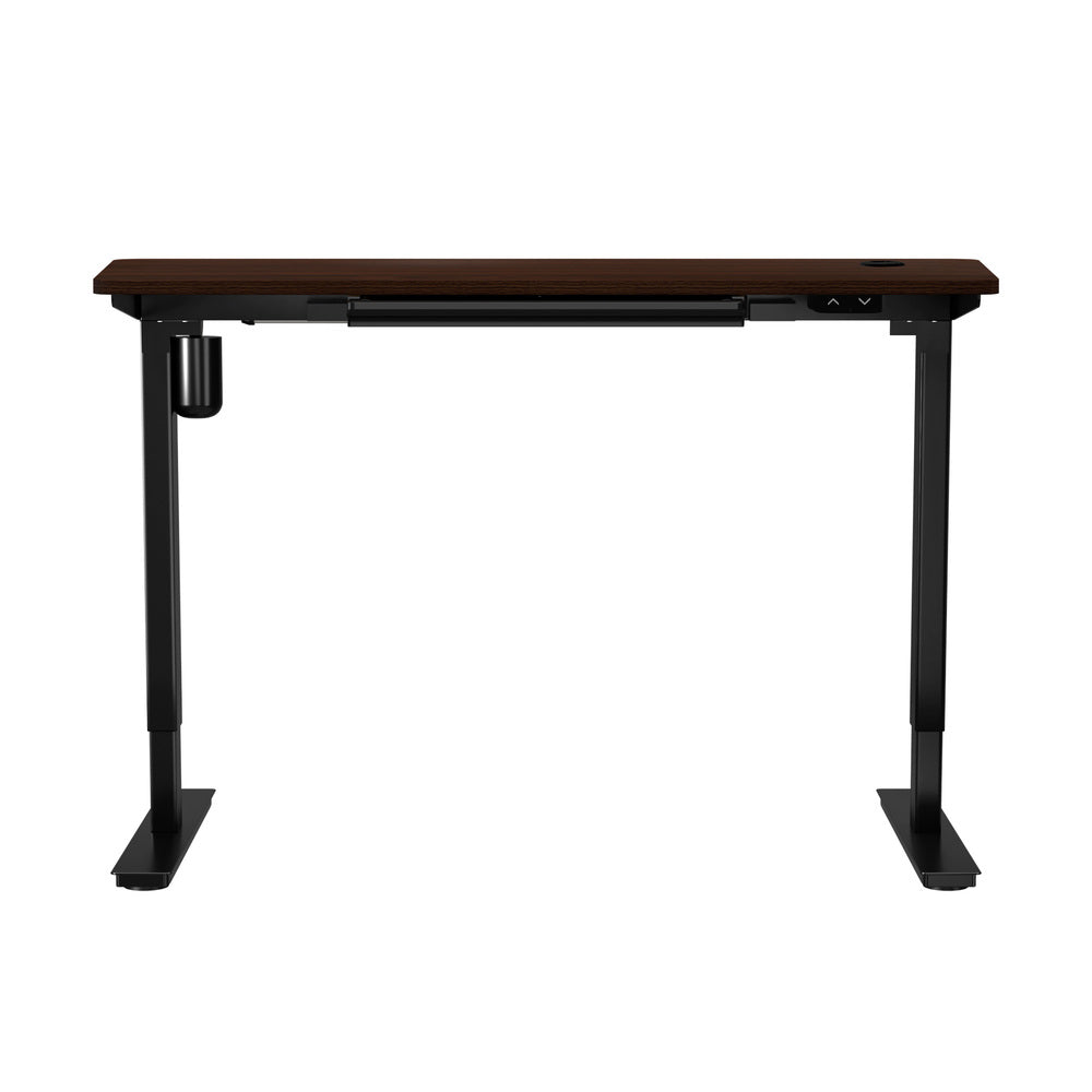 Oikiture 150cm Electric Standing Desk with Drawer Adjustable Black & Walnut