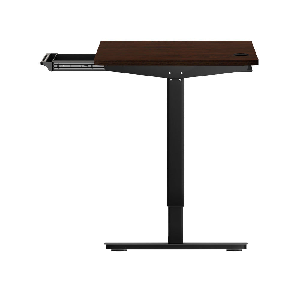 Oikiture 150cm Electric Standing Desk with Drawer Adjustable Black & Walnut