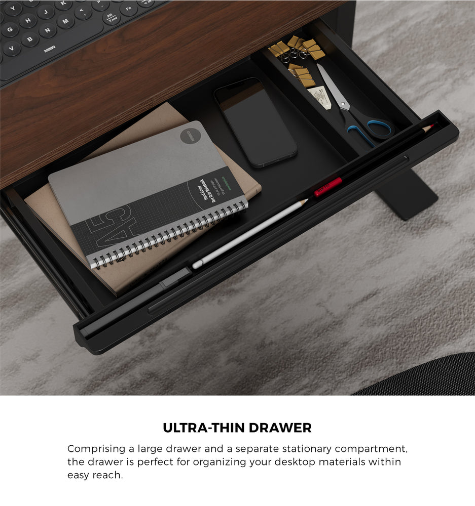 Oikiture 150cm Electric Standing Desk with Drawer Adjustable Black & Walnut