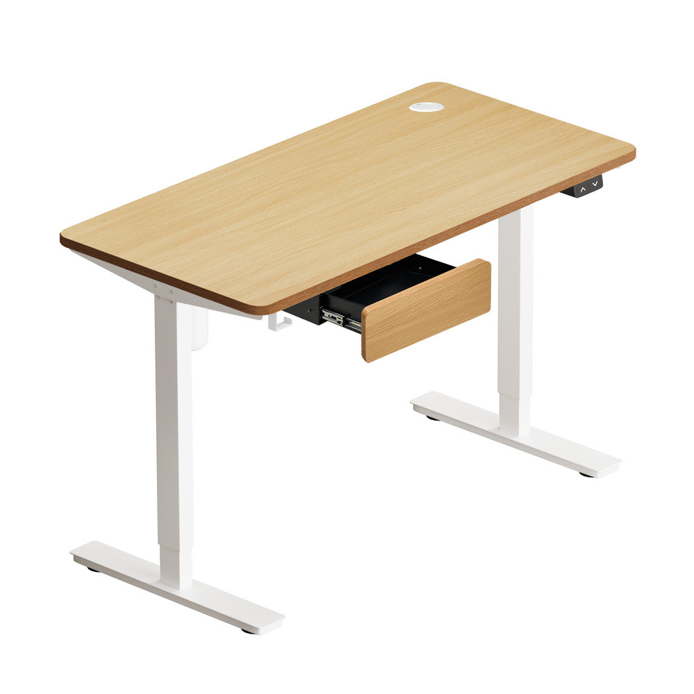 Oikiture 150cm Electric Standing Desk w/ Drawer Adjustable White Oak