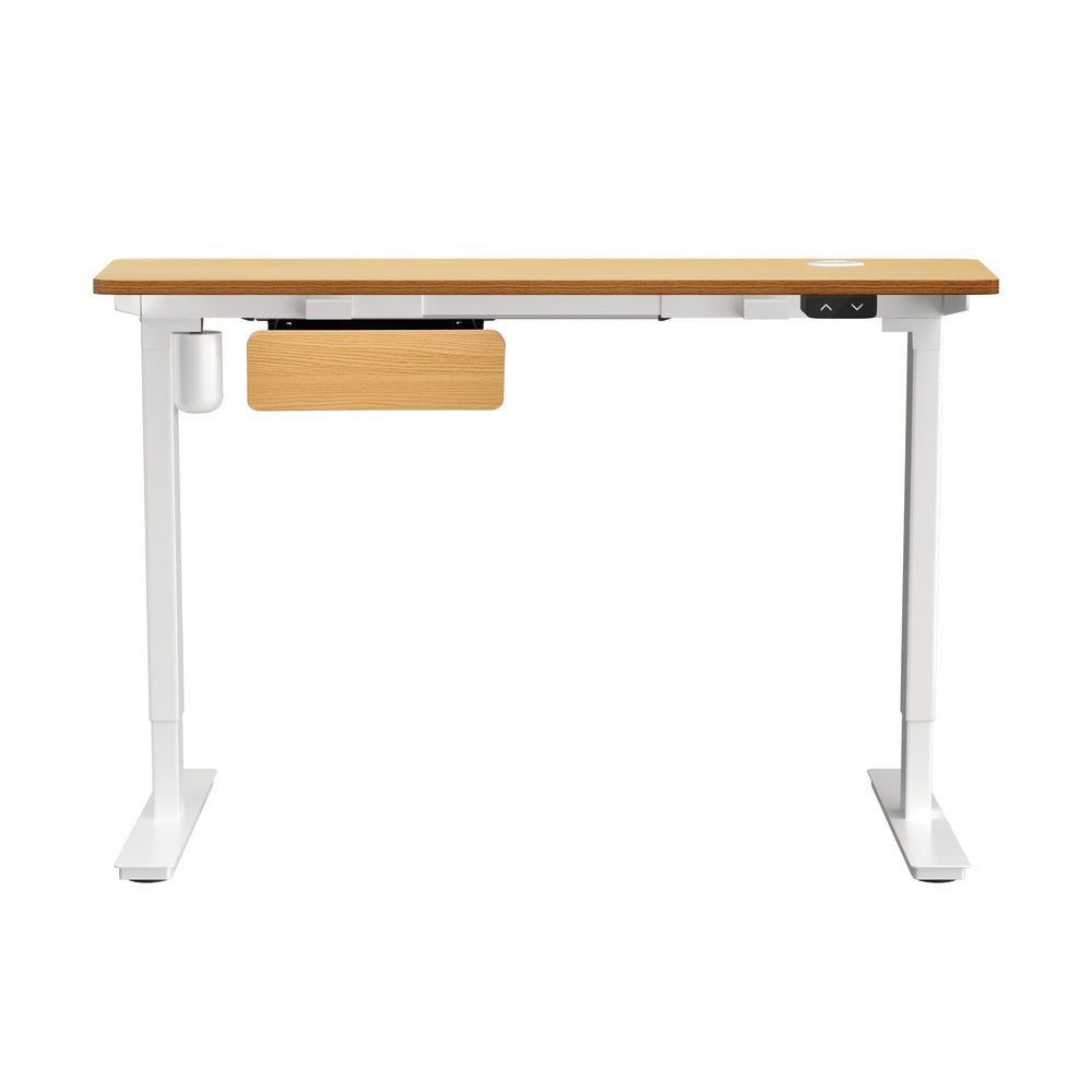 Oikiture 150cm Electric Standing Desk w/ Drawer Adjustable White Oak