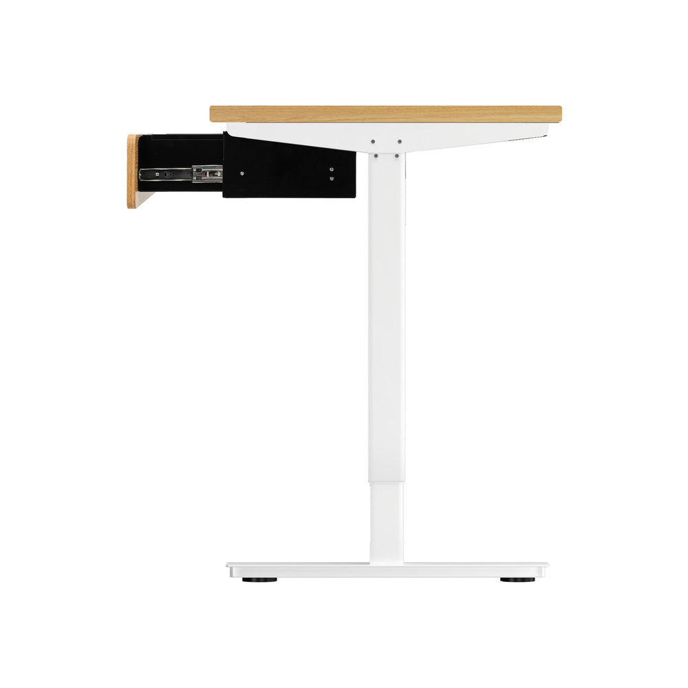 Oikiture 150cm Electric Standing Desk w/ Drawer Adjustable White Oak