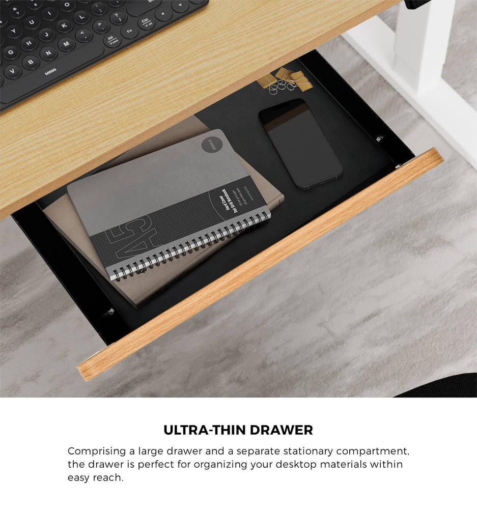 Oikiture 150cm Electric Standing Desk w/ Drawer Adjustable White Oak