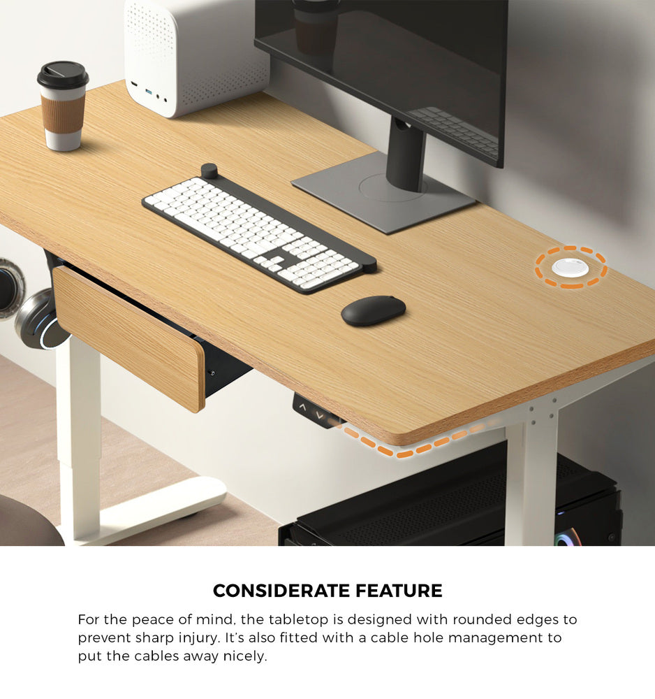 Oikiture 150cm Electric Standing Desk w/ Drawer Adjustable White Oak