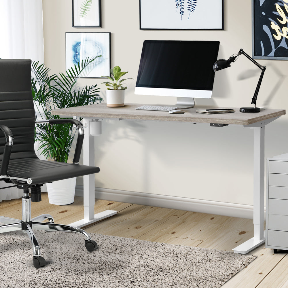 Oikiture 140CM Electric Standing Desk Adjustable White&Grey-Oak