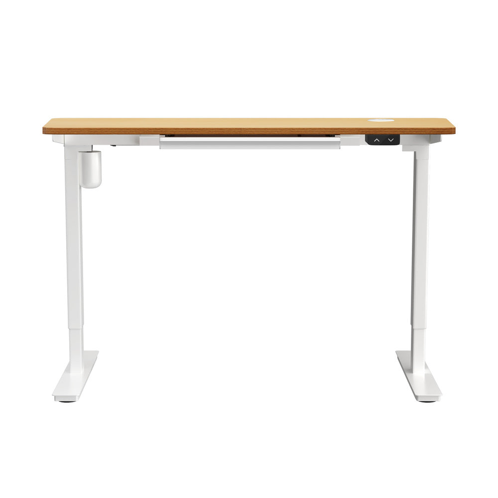 Oikiture 140cm Electric Standing Desk with Drawer Adjustable White & Oak