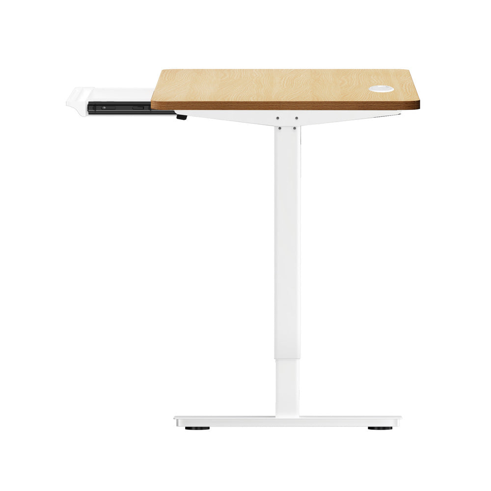Oikiture 140cm Electric Standing Desk with Drawer Adjustable White & Oak