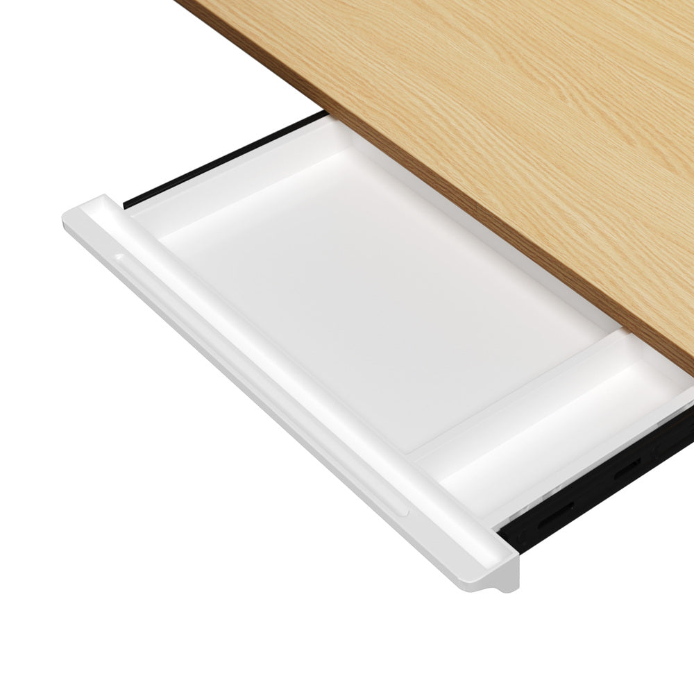 Oikiture 150cm Electric Standing Desk with Drawer Adjustable White & Oak