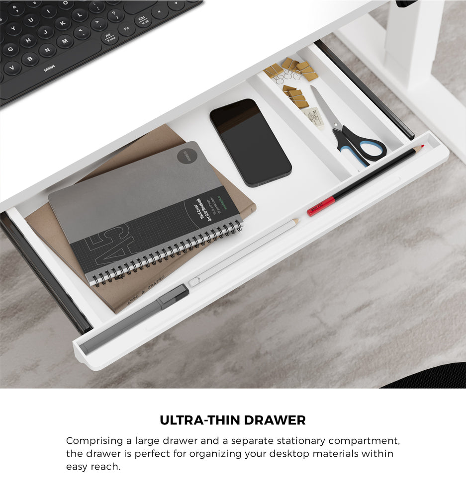 Oikiture 150cm Electric Standing Desk with Drawer Adjustable White