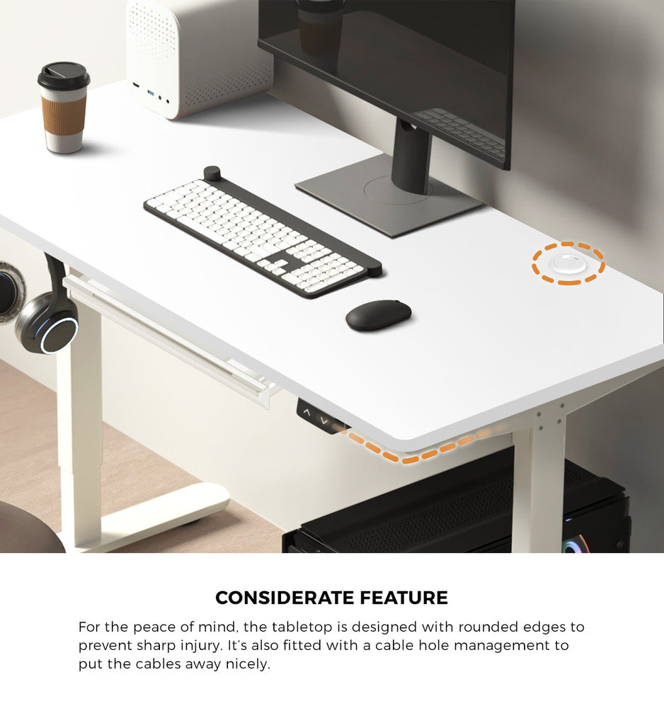 Oikiture 150cm Electric Standing Desk with Drawer Adjustable White