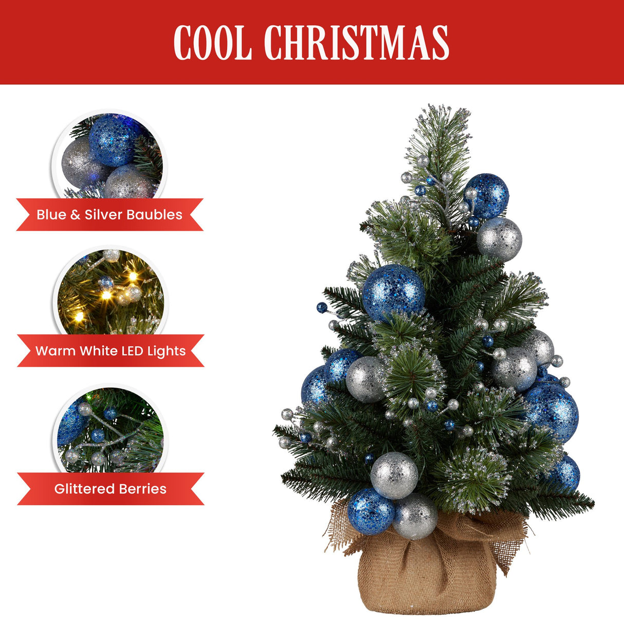Christabelle 61cm Blue Collection Tabletop Pre-Lit Christmas Tree