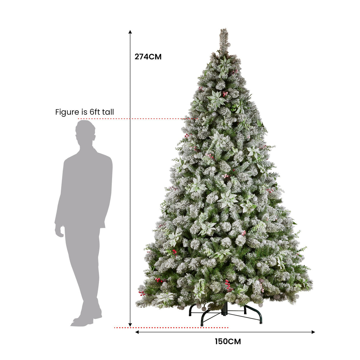 Christabelle Snowy Crown Pine 2.7m Multicolour Pre-Lit Christmas Tree with 2429 Tips