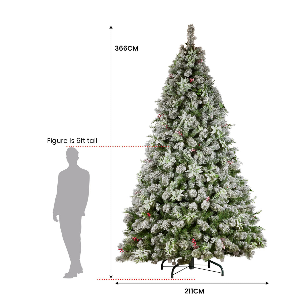 Christabelle Snowy Crown Pine 3.7m Multicolour Pre-Lit Christmas Tree with 5340 Tips