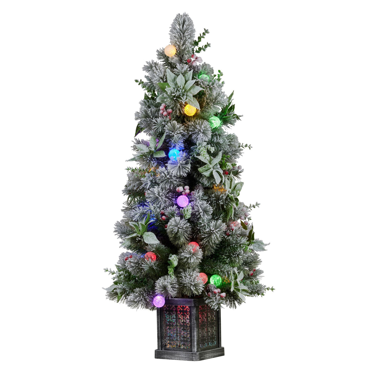 Christabelle Snowy Crown Pine Potted Christmas Tree 1.2m Multicolour Pre-Lit with Snowball Ligh