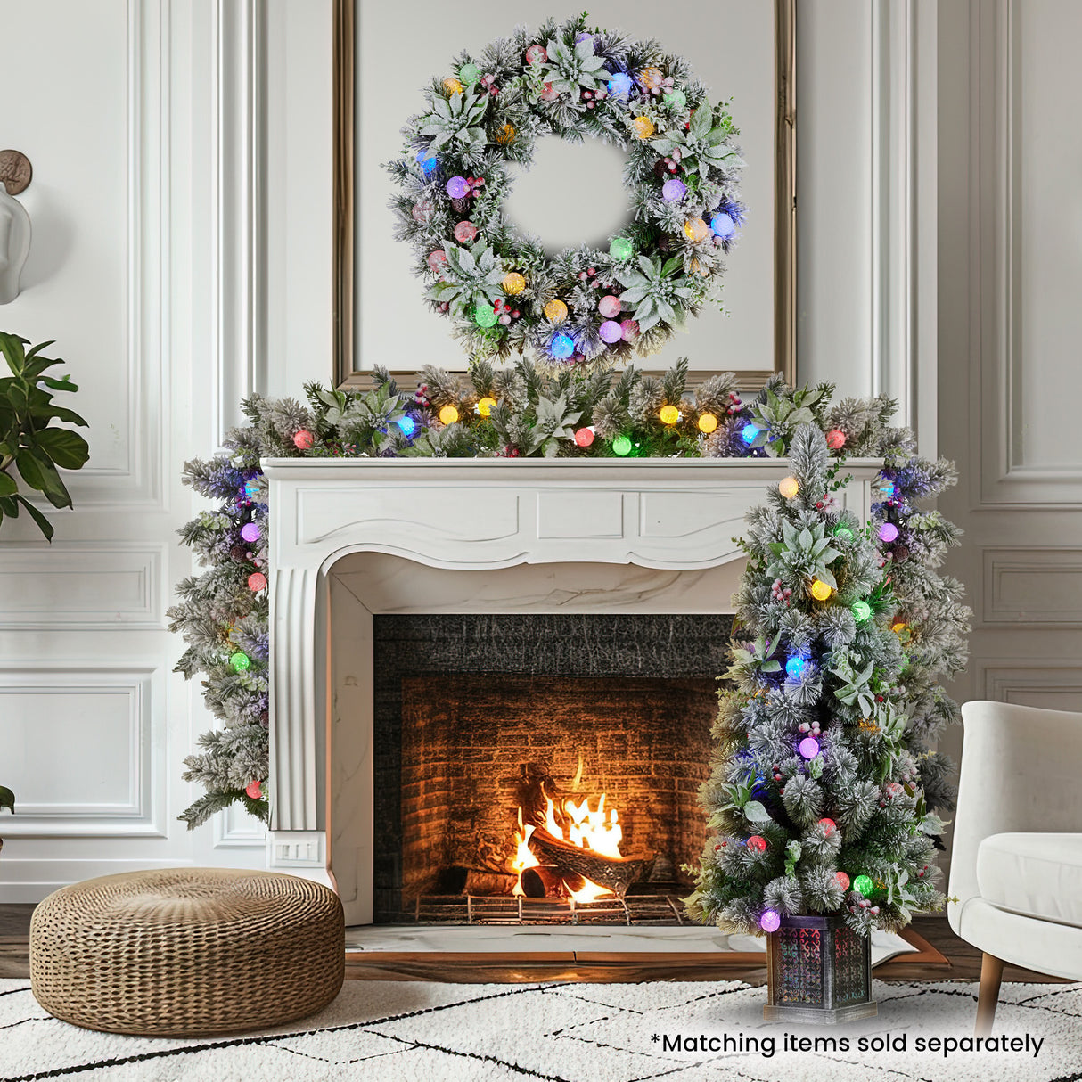 Christabelle 61cm Snowy Crown Pine Pre-Lit Multicolour Christmas Wreath